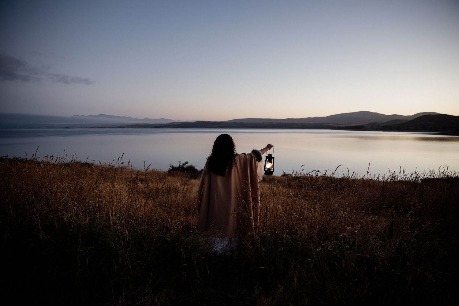 Dawn light on Lake Pukaki with Anna Hawkins to shoot her music video which Holly Wademan produced and directed.