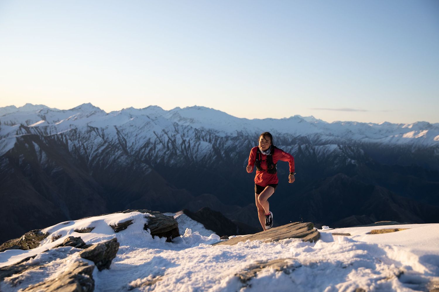 Nancy Jiang summitting Ben Lomond mountain behind Queenstown as part of a documentary produced and directed by Holly Wademan.