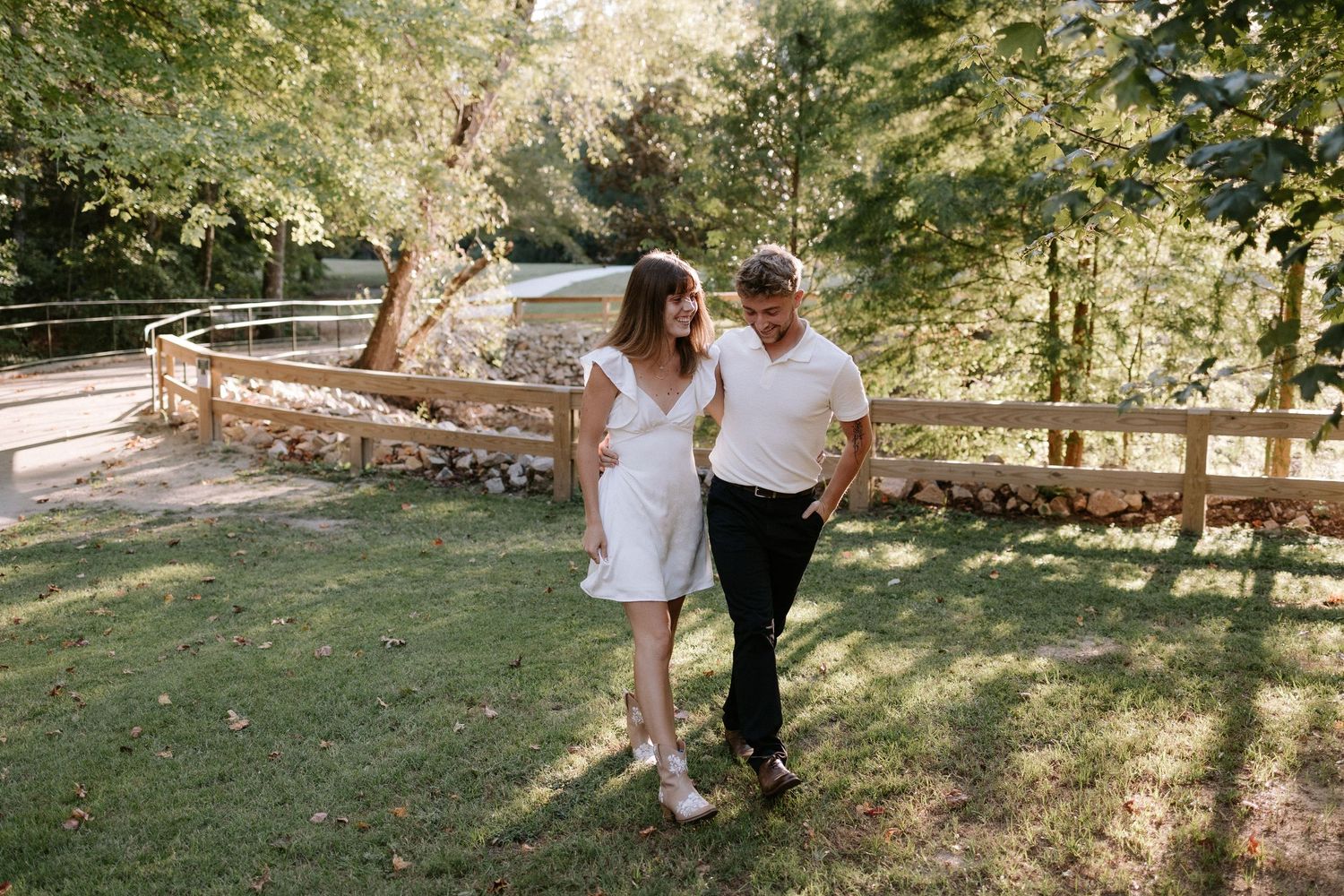 Couple embracing during a romantic elopement session in Kiesel Park, Alabama with candid storytelling photography