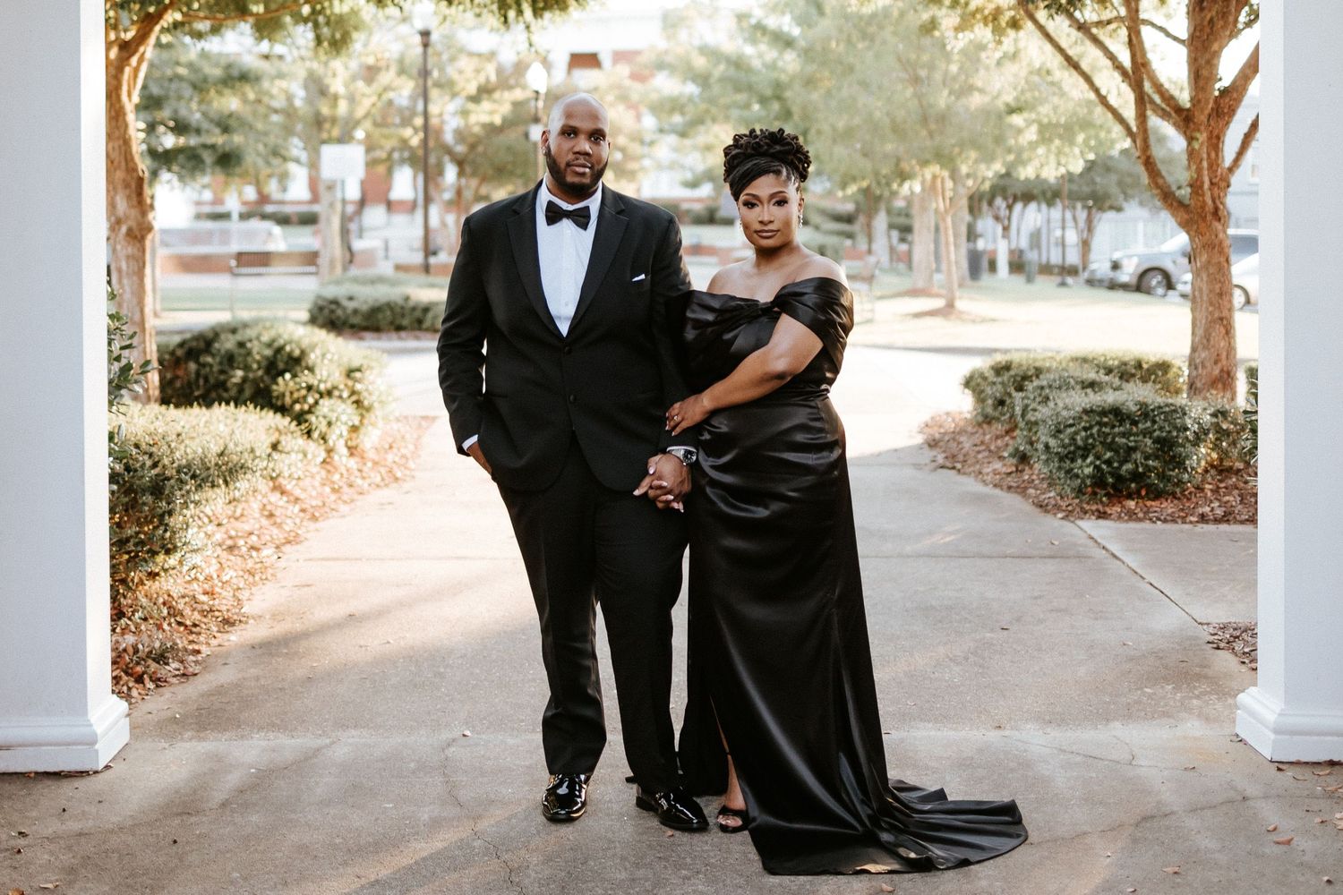 Couple embracing during a romantic elopment session in Opelika, Alabama with candid storytelling photography