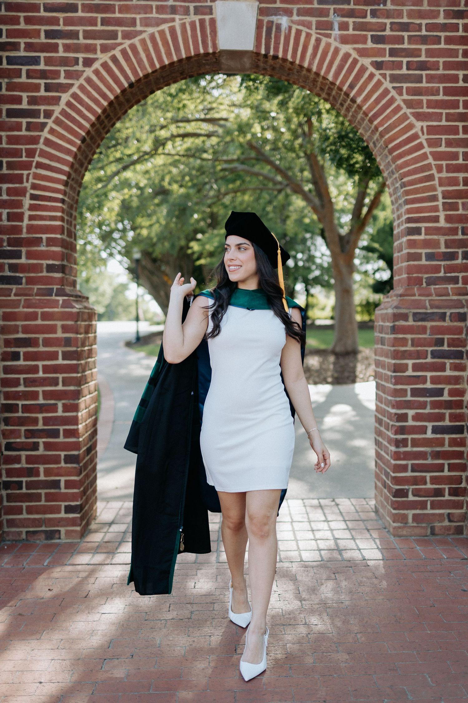 Graduation outfit detail during a portrait session in Auburn University with a clean, editorial style