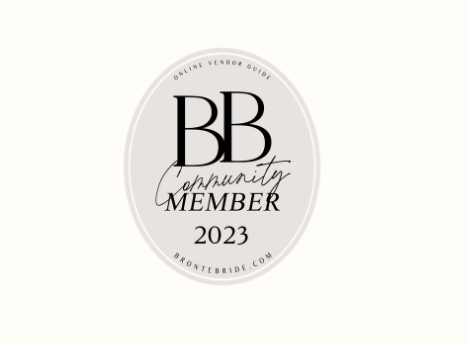 BB Community Member 2023 badge from Brontebride.com online vendor guide.