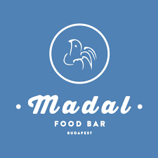 Madal Food Bar Budapest logo featuring a blue heron illustration inside a circle on a blue background.