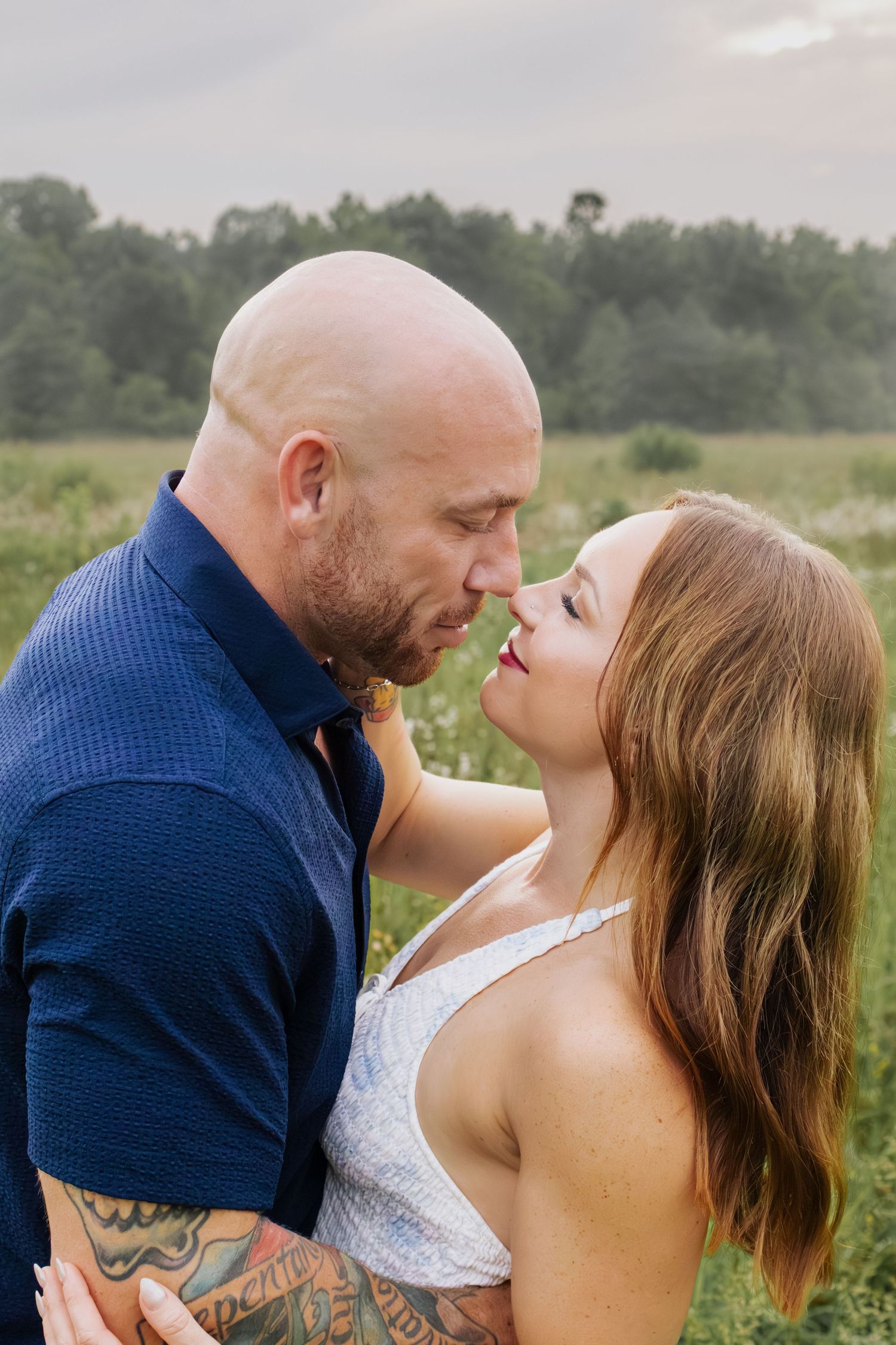 Couple sharing romantic moment during couples session in Foristell, MO
