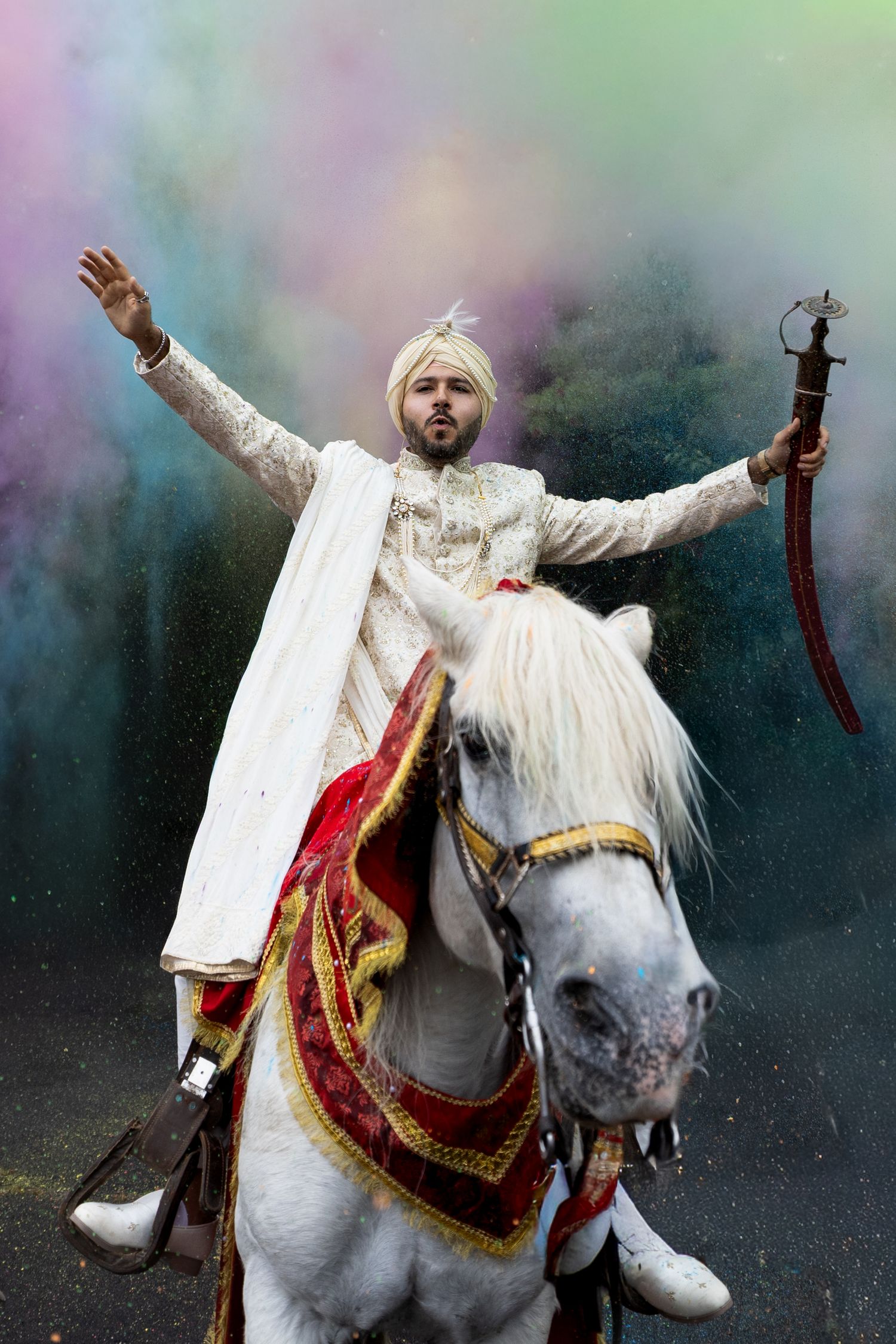 Indian Groom on his horse during Baraat