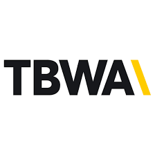 TBWA agency logo in black letters with yellow accent on white background.