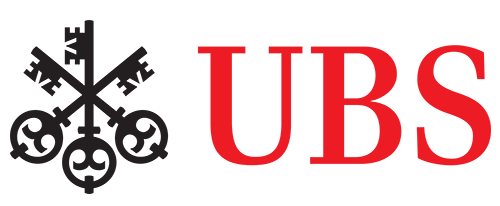 UBS bank logo featuring black crossed keys symbol next to red letters on white background.