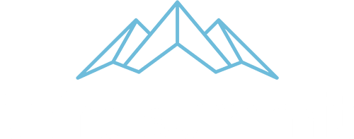 Minimalist mountain peak logo design in light blue geometric lines.