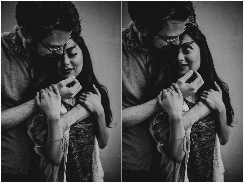 Black and white diptych of tender embrace showing raw emotion and connection.