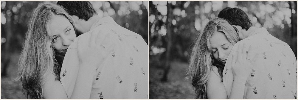 Intimate black and white portraits captured in a natural outdoor setting.