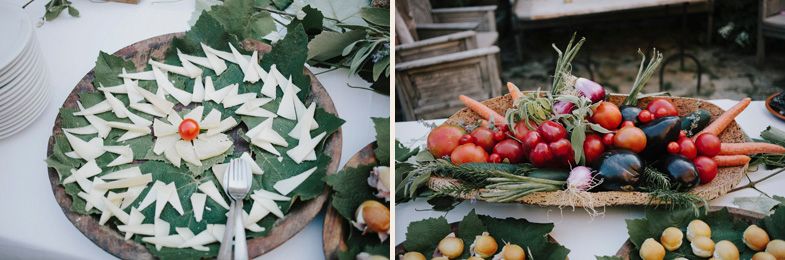 Elegant party platters featuring colorful fruit arrangements and decorative appetizers.