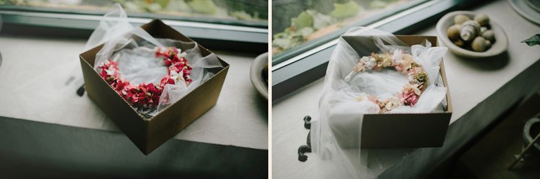 Two decorative boxes with delicate jewelry or accessories displayed on a windowsill.
