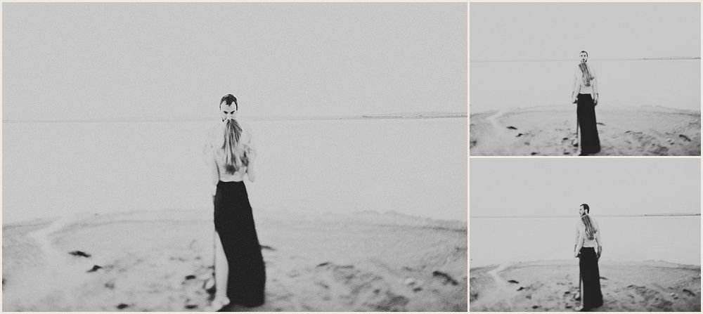 Artistic black and white photography series taken in desert landscape.
