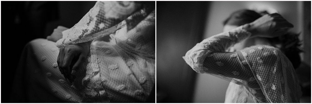 Wedding dress details captured in black and white photography.