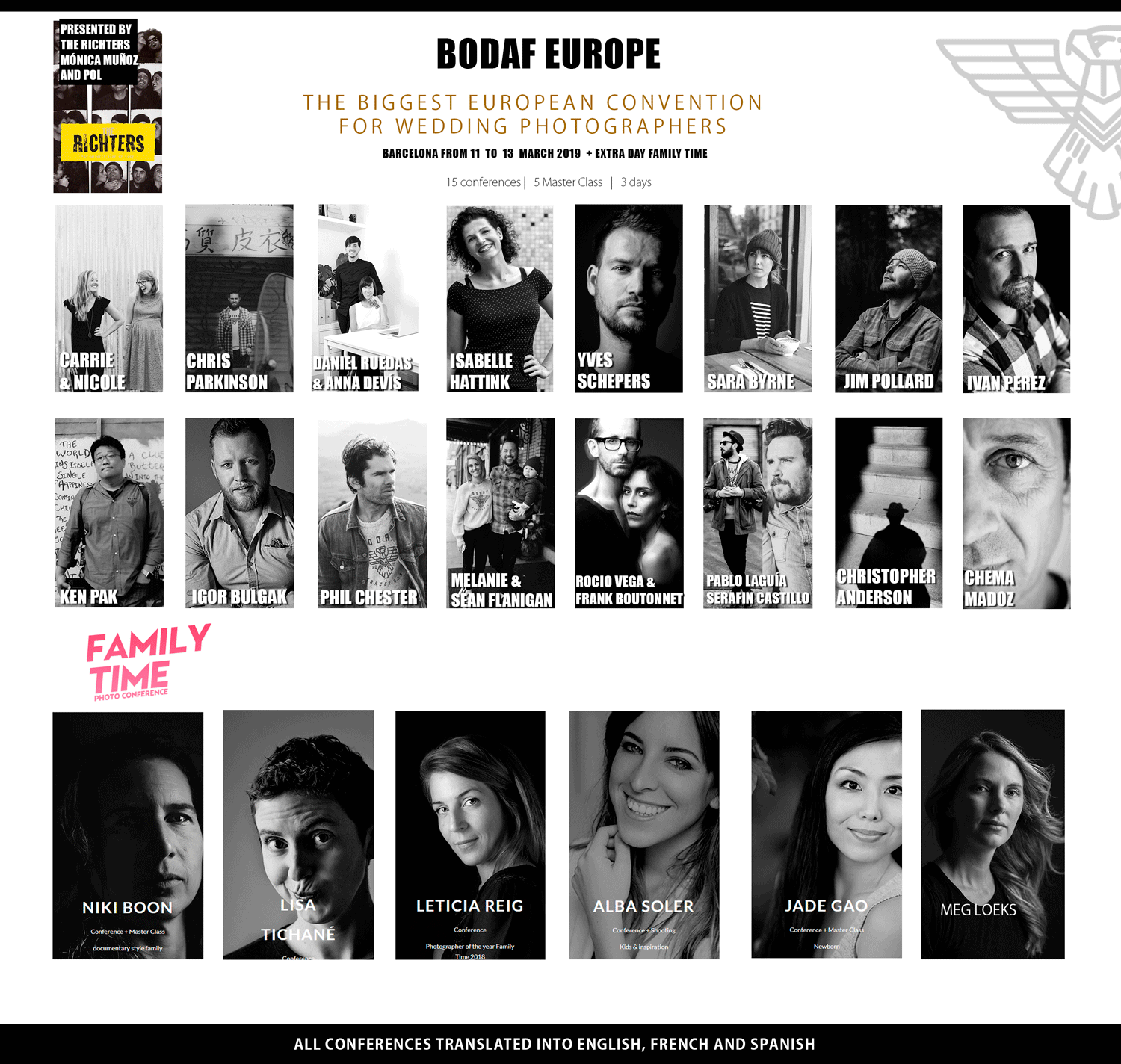Black and white headshot collage grid showing multiple portrait photographs.