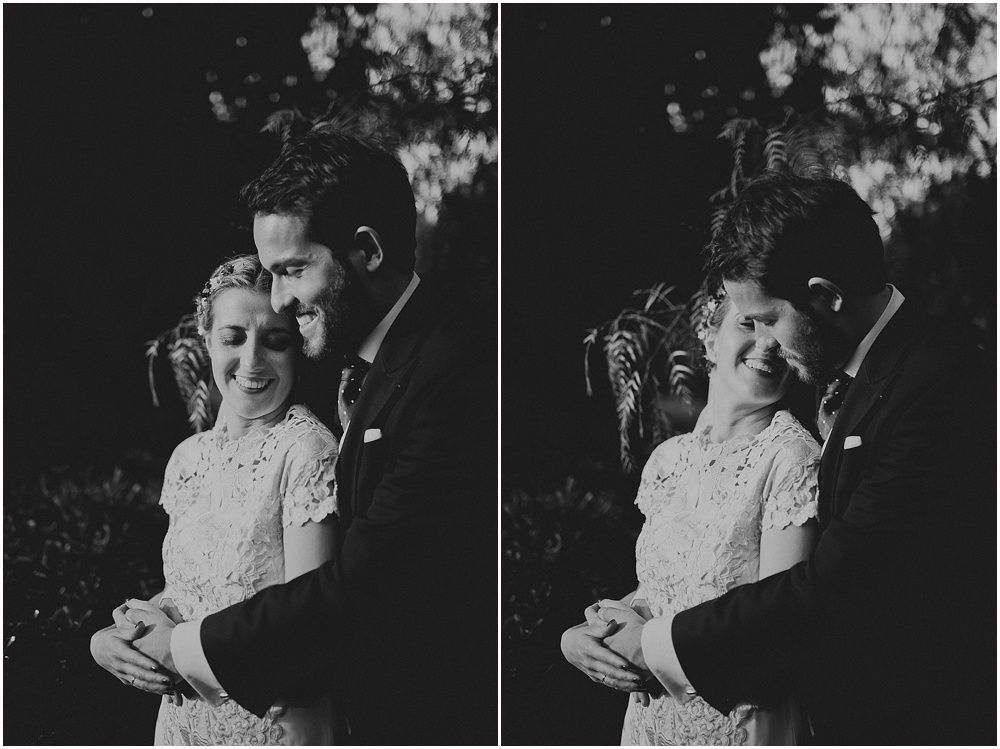 Dramatic black and white wedding portraits captured in natural outdoor setting.