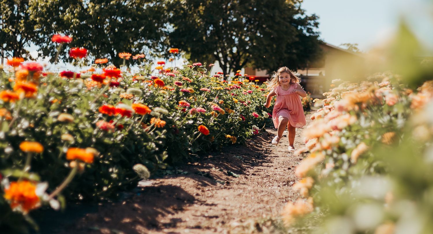 Silly, action, lifestyle, children, family, floral, flowers, garden, cute, sweet, happy