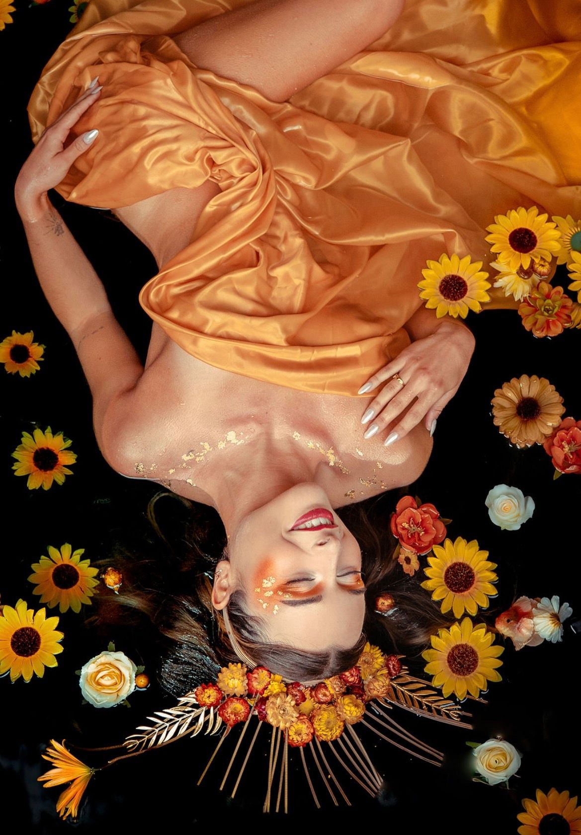 model photo studio piscine tournesol et fleurs