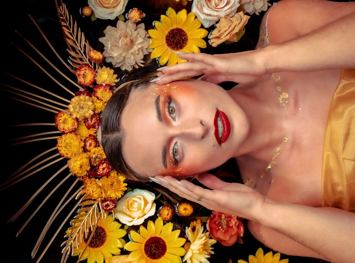 model photo studio piscine tournesol et fleurs