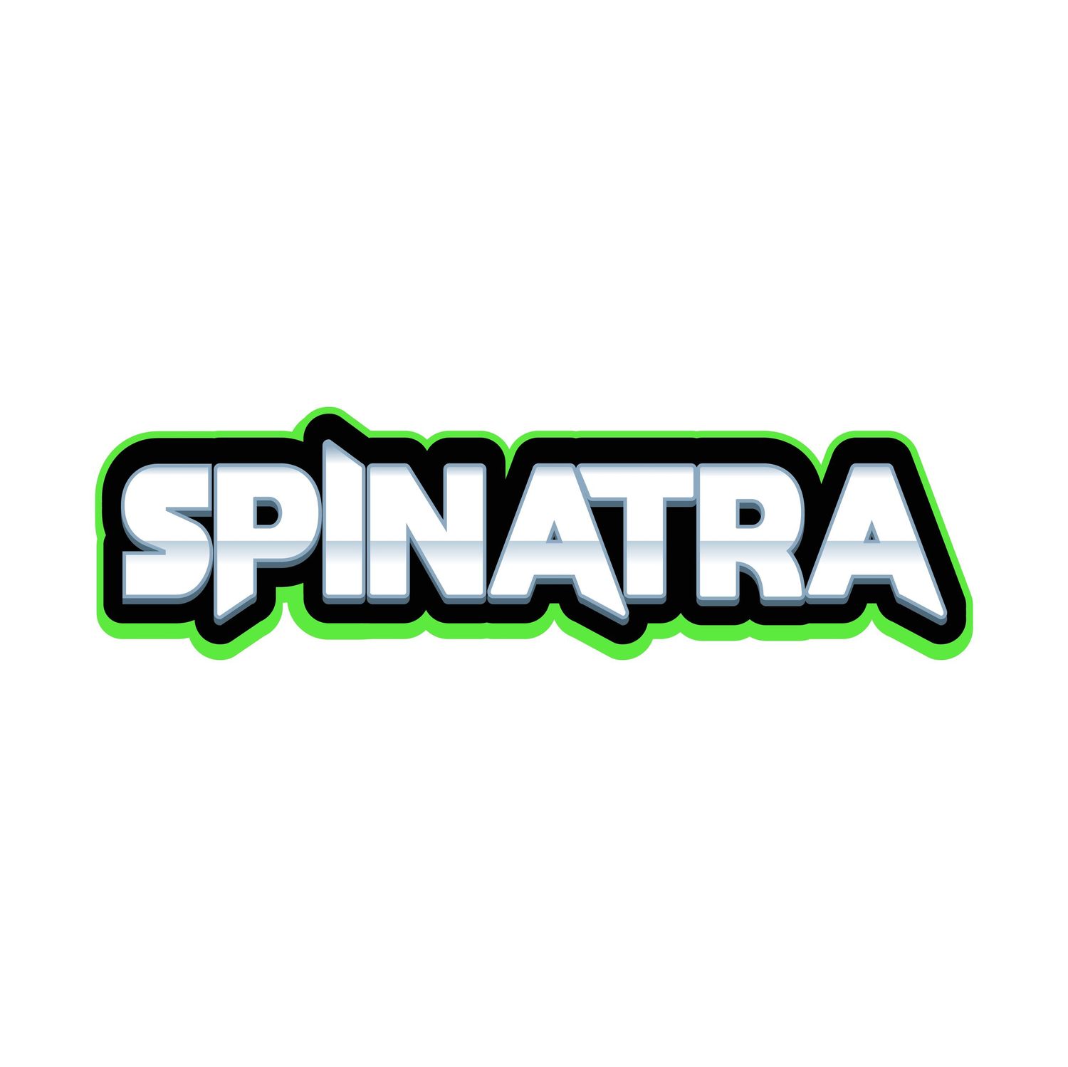 Three stylized text logos in green and white colors displaying 