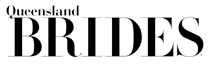 Black and white text-based magazine cover design with 'BRIDES' and 'Queensland' prominently displayed.