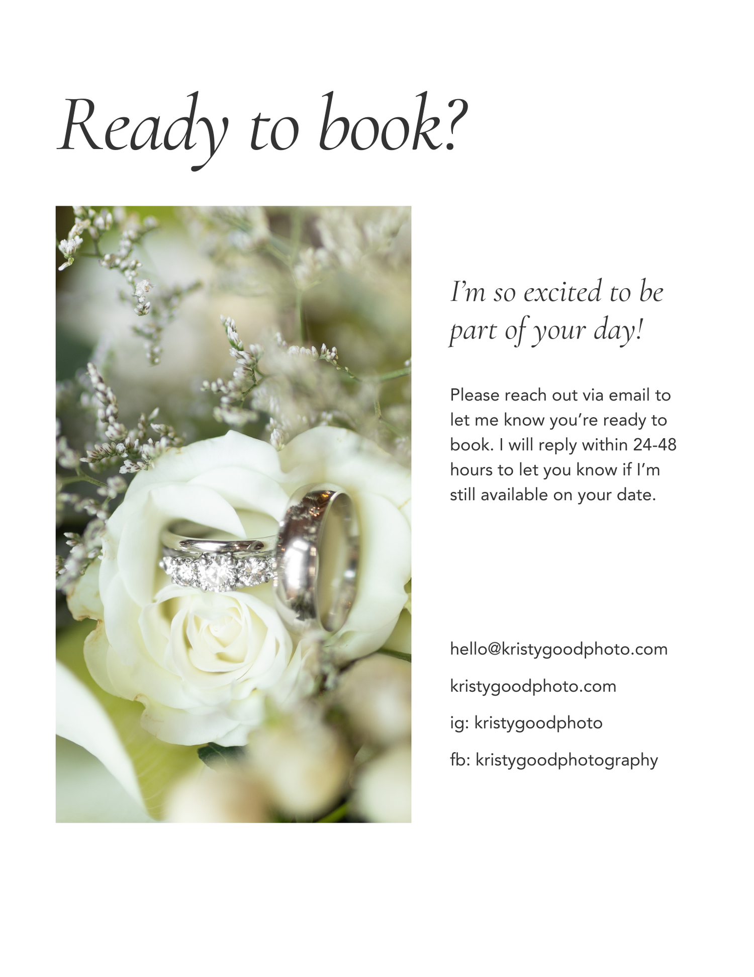White roses and delicate floral details create an elegant wedding photography business branding design.