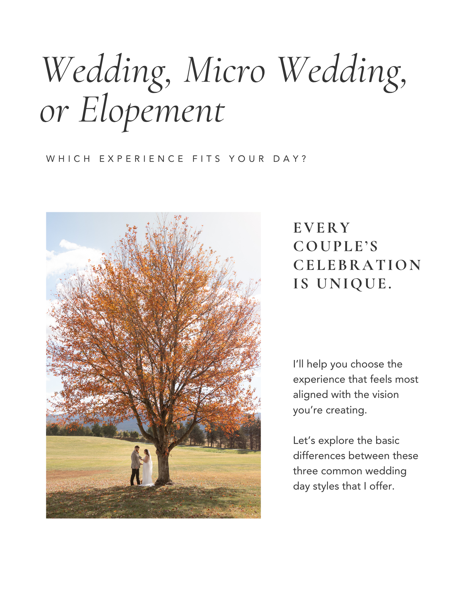 Two silhouettes stand beneath an autumn tree with orange foliage in a romantic wedding scene.
