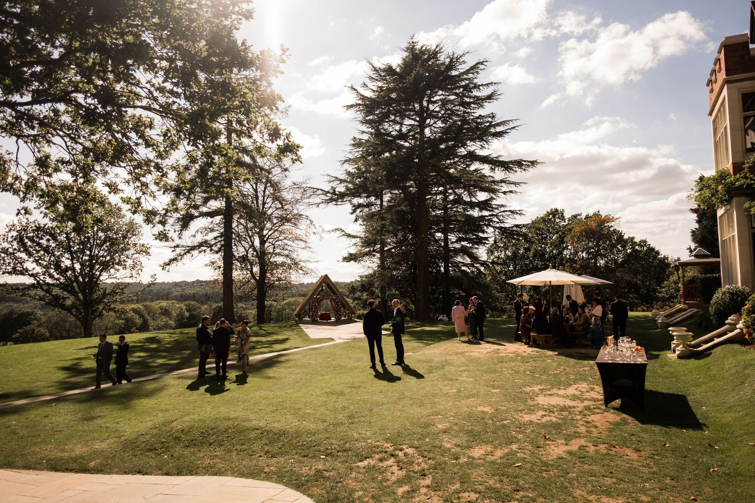 Exterior of Highley Manor wedding venue in Sussex surrounded by gardens and countryside