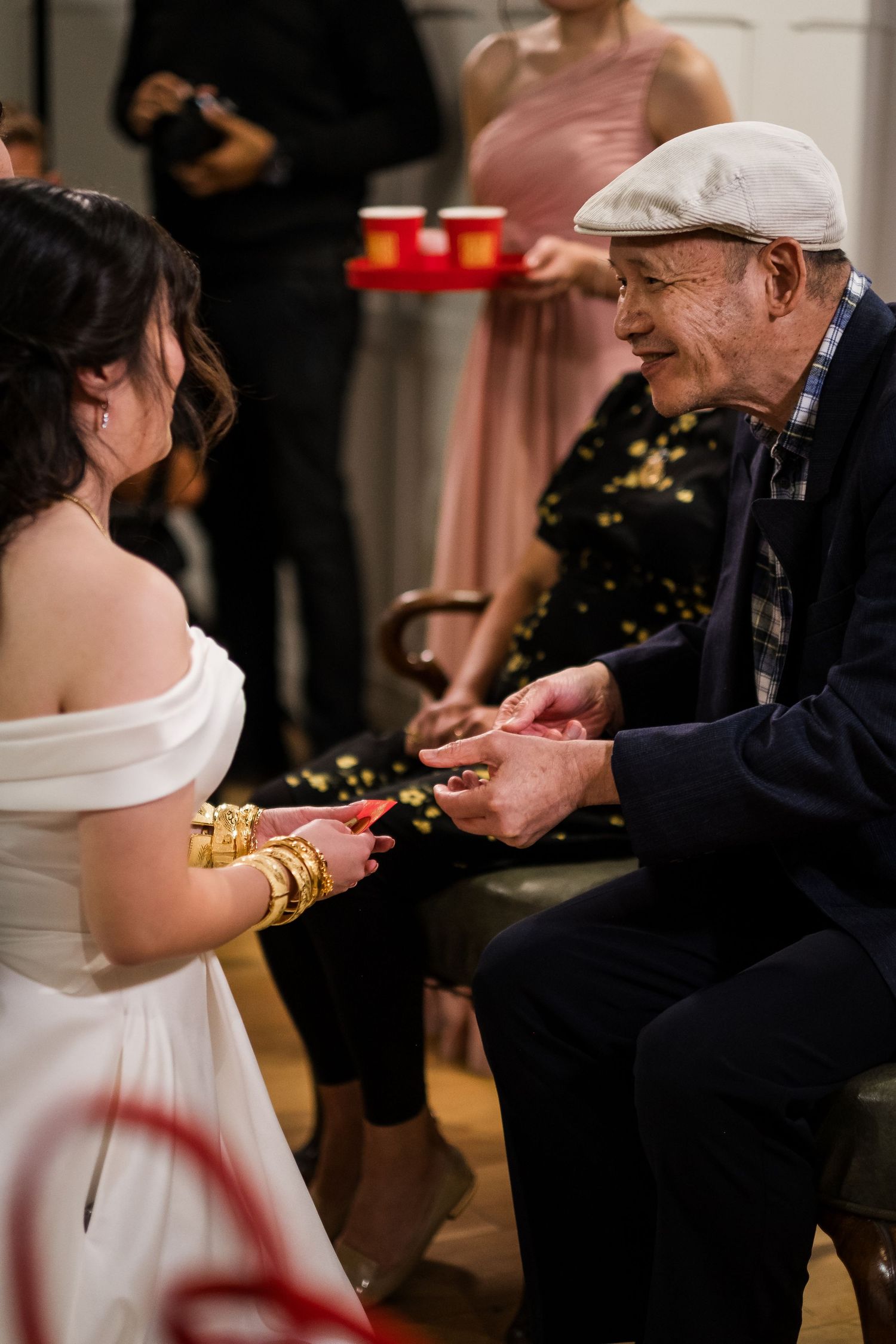 Intimate Chinese tea ceremony with close family at Highley Manor wedding.