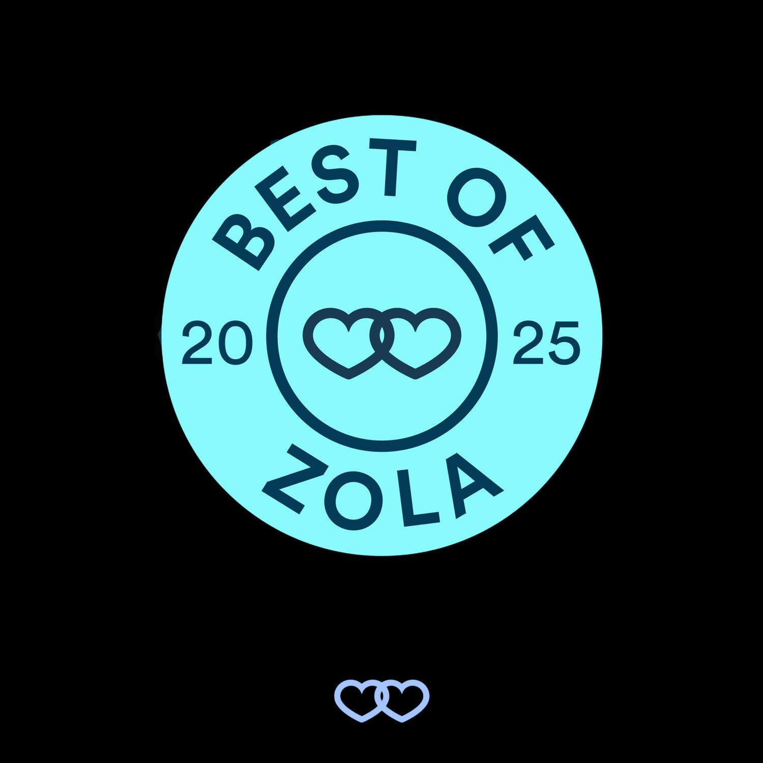 A series of circular blue logo designs featuring hearts and the year 2025 arranged in a horizontal layout.