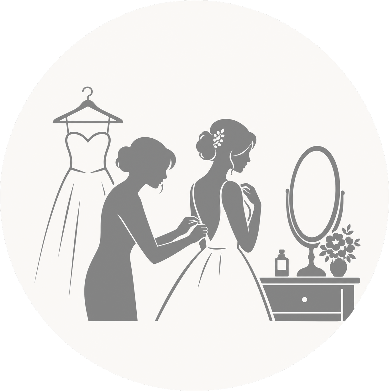 Logo grisé représentant un reportage photo de mariage lors des préparatifs de la mariée