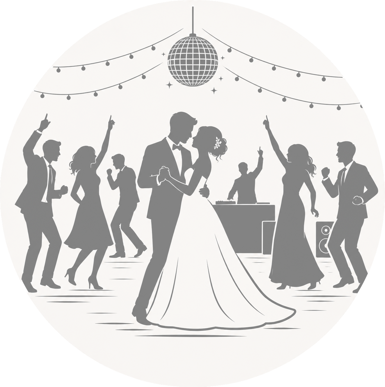Logo grisé représentant une séance photo lors d'une ouverture de bal de mariage