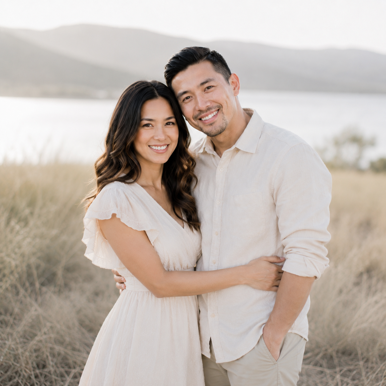 Couple smiling together during a luxury portrait session near Lake Travis in Austin, Texas.