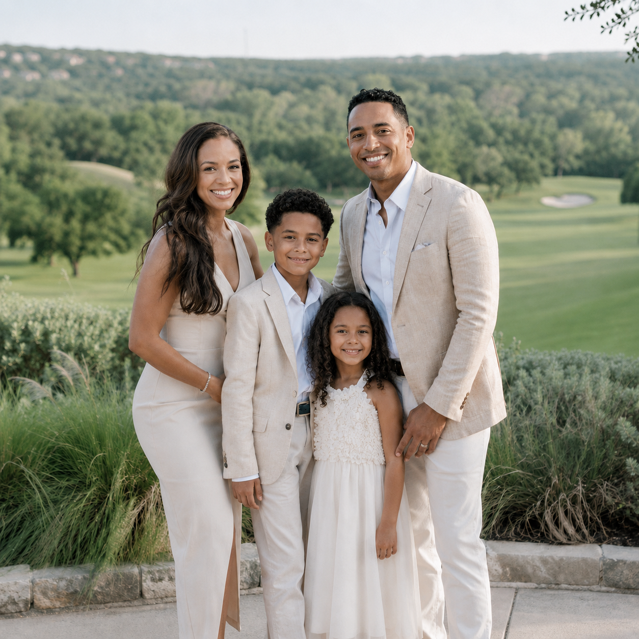 Luxury family portrait at Omni Barton Creek Country Club in Austin, Texas capturing genuine smiles and connection.