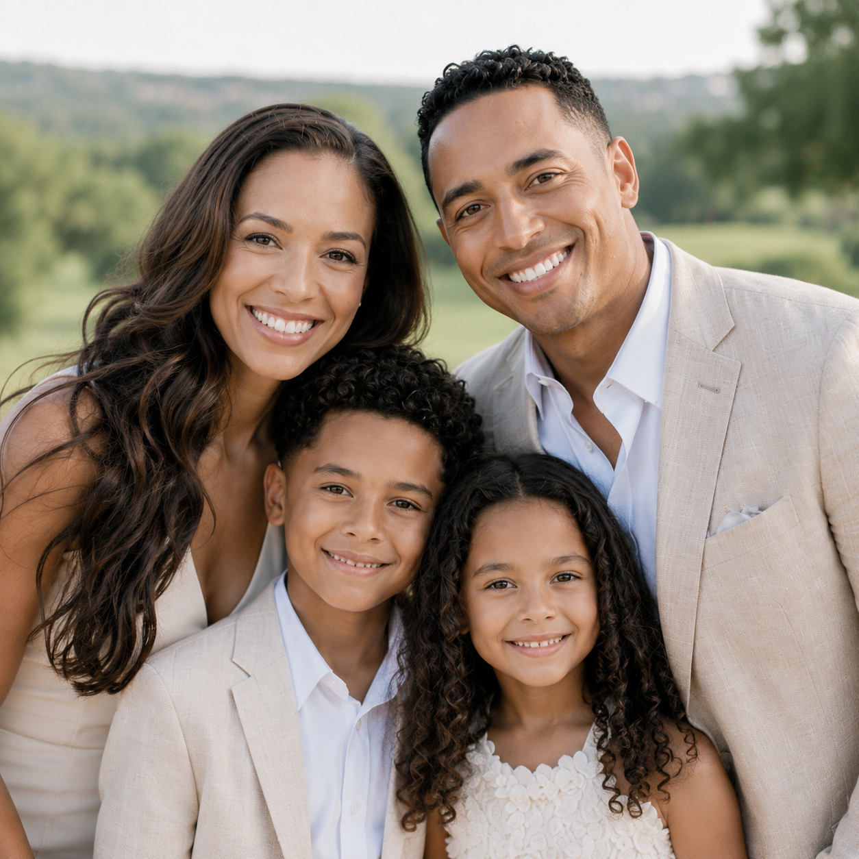 Luxury family portrait at Omni Barton Creek Country Club in Austin, Texas capturing genuine smiles and connection.