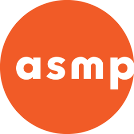 ASMP American Society of Media Photographers logo in white text on orange circle background.