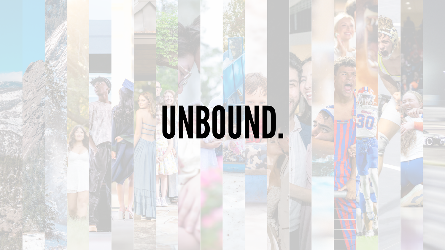 Unbound brand logo displayed over a collage of diverse lifestyle and fashion photography.