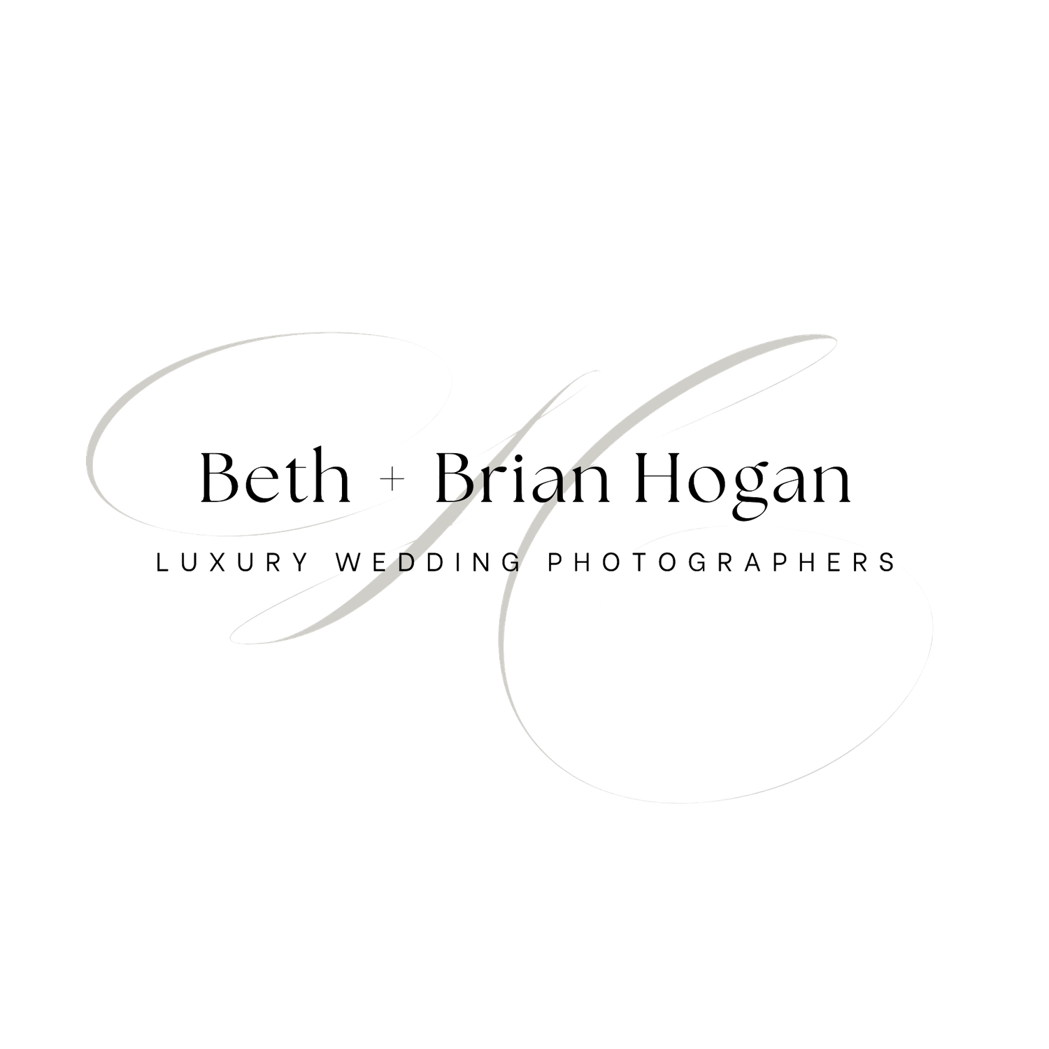 Elegant logo for Beth and Brian Hogan, Luxury Wedding Photographers, featuring stylish script typography.