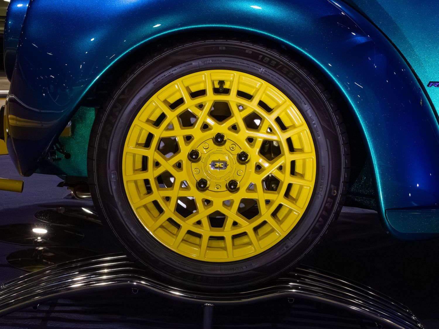Close up Volkswagen Beetle's yellow rim