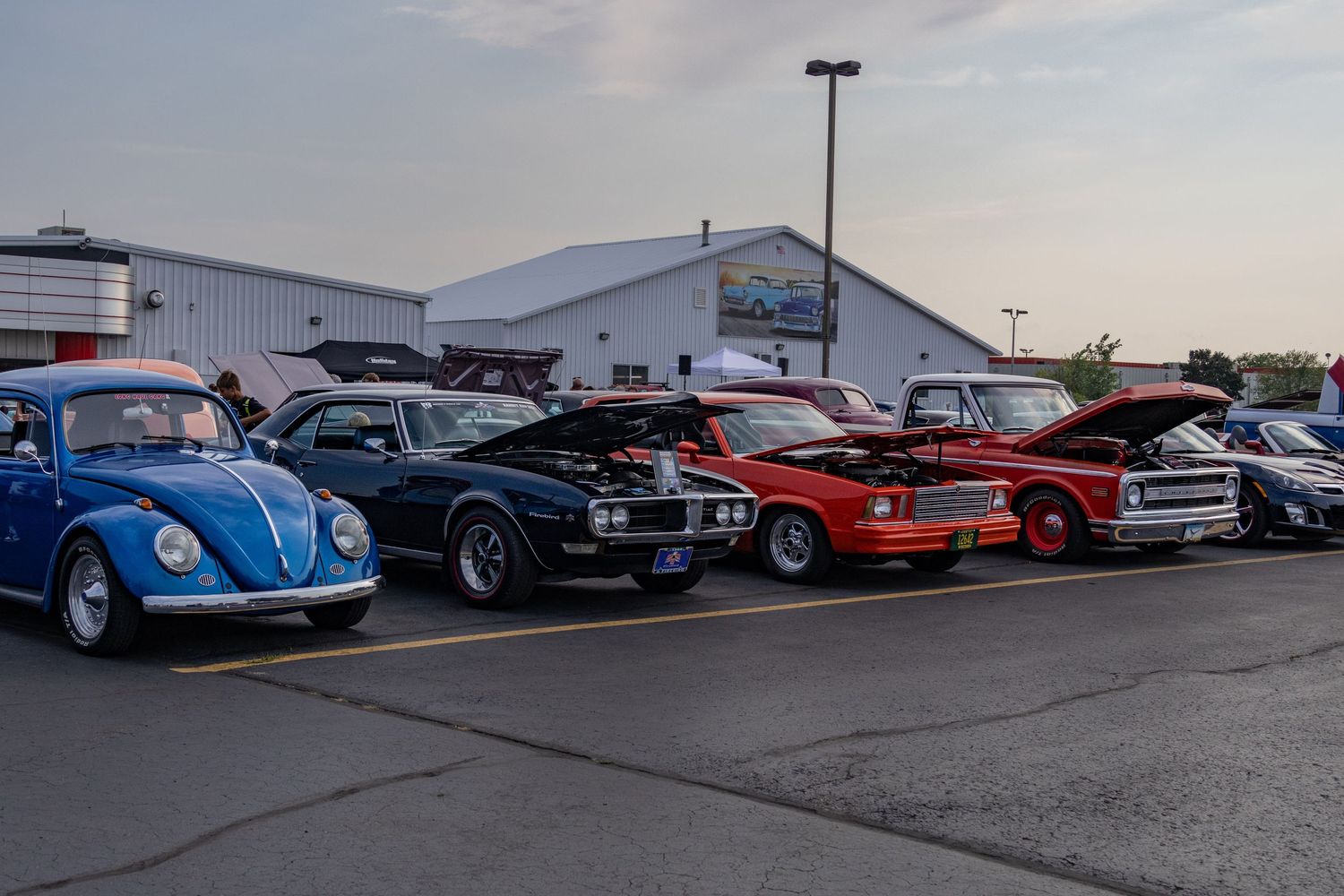 Line of classic cars at car show