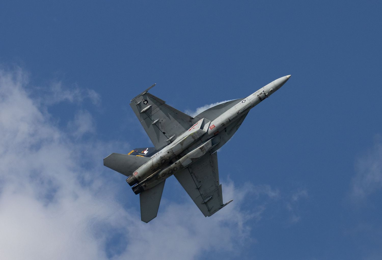 F-18 bottom shot flying