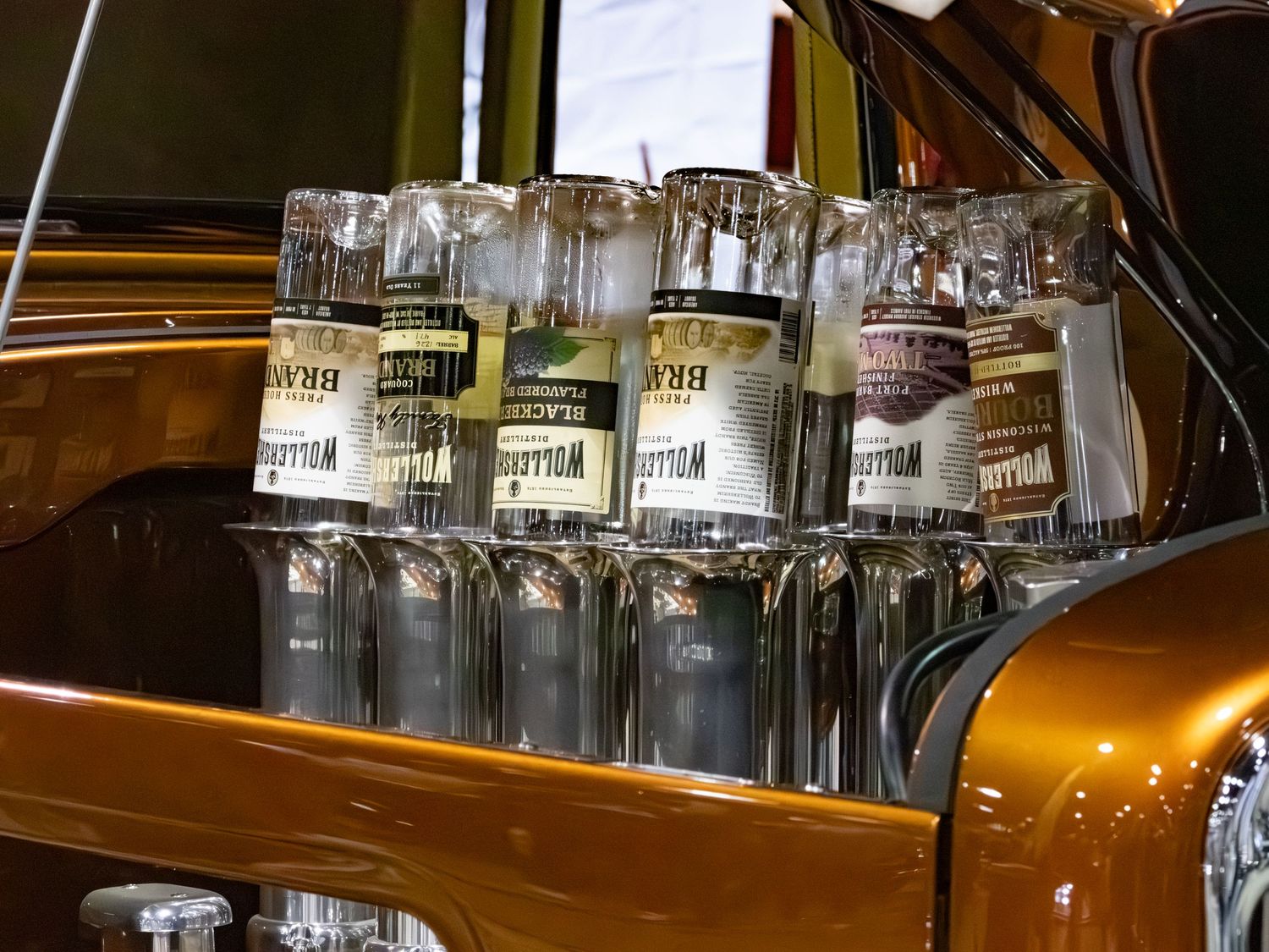 Car engine with alcohol bottles in the engine