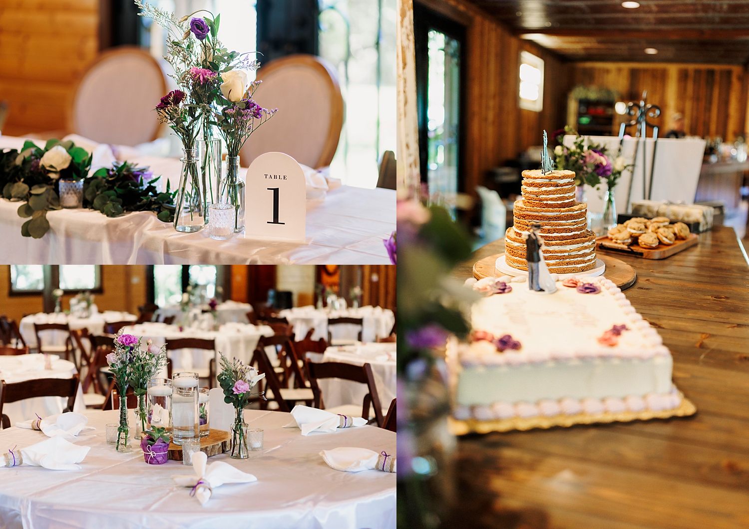 floral details with classic cards on reception tables by Austin wedding photographer