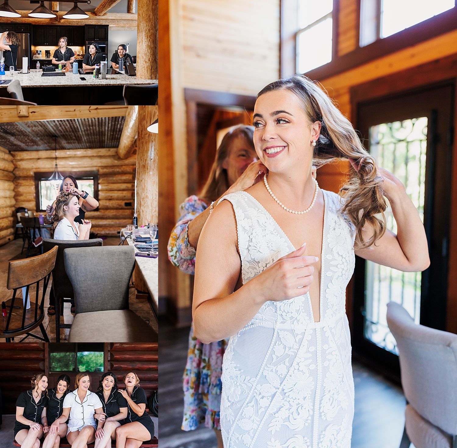 bride gets necklace put on before ceremony in the Texas Hill Country
