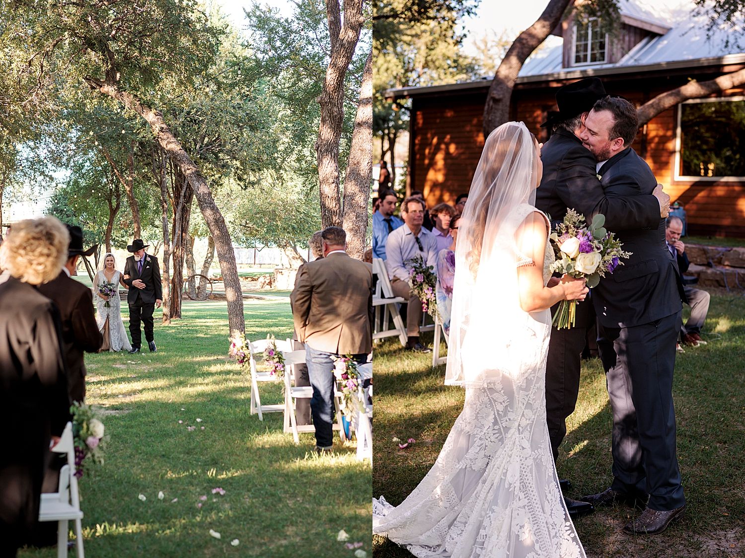 Father gives away his daughter at the top of the aisle by Claire Malaby Photography