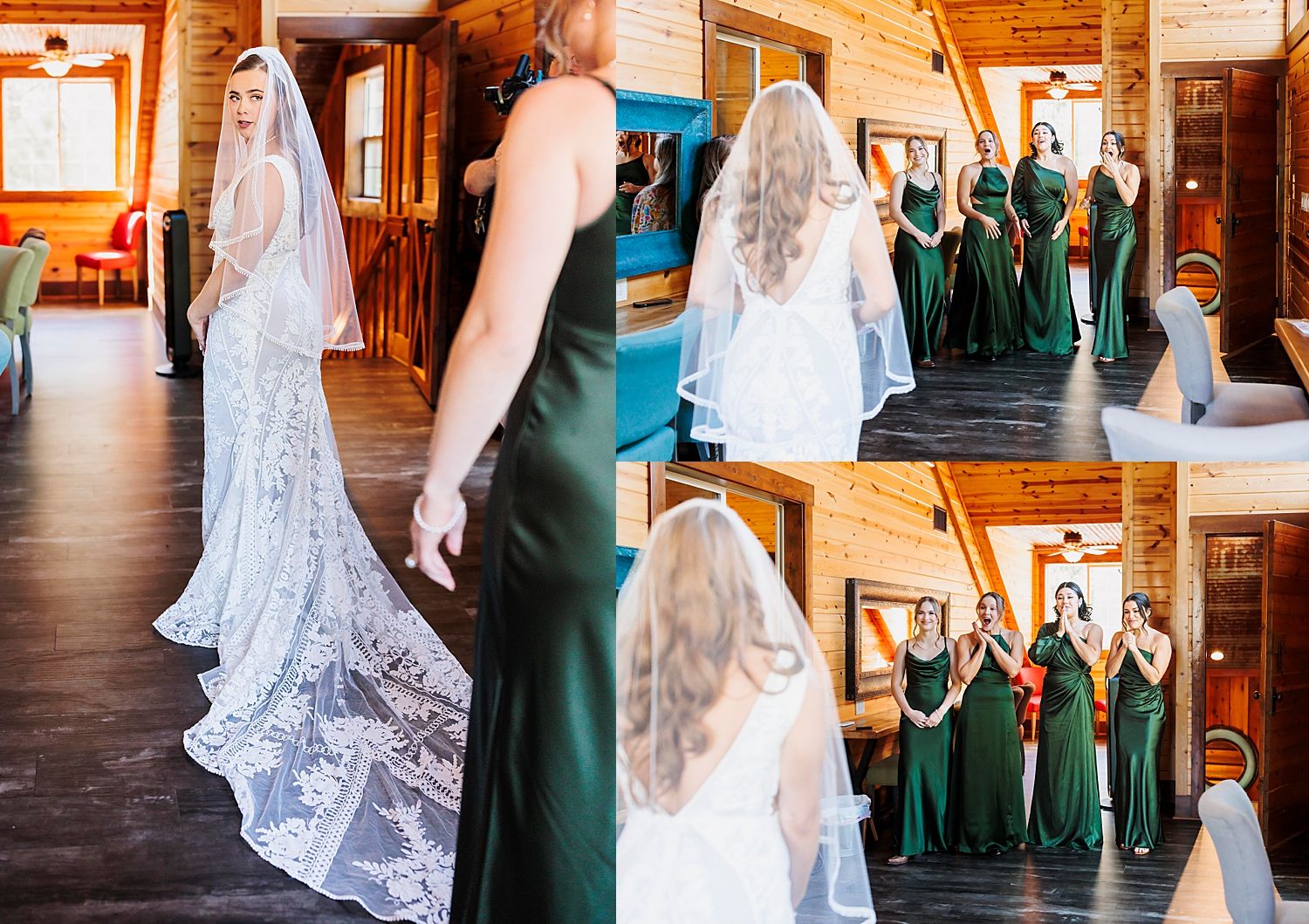 woman does a first look with her bridesmaids in the Texas Hill Country