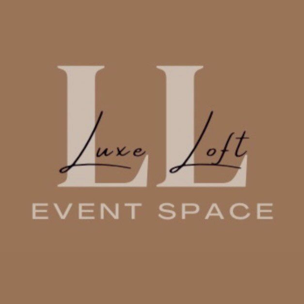 Event space logo design with Luxe Loft text in elegant typography on brown background.