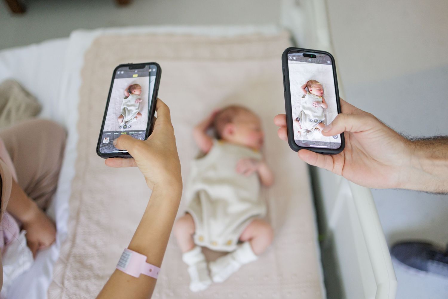 Series of mobile phone screens showing various images in a collage format.