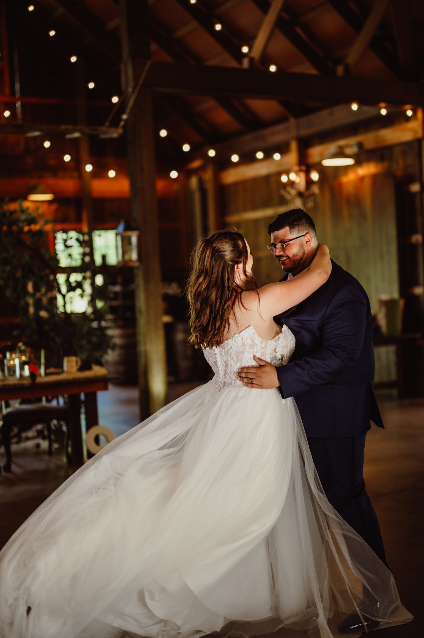 Bride and Groom sharing first dance at Kennedy Estate in Lizton, Indiana