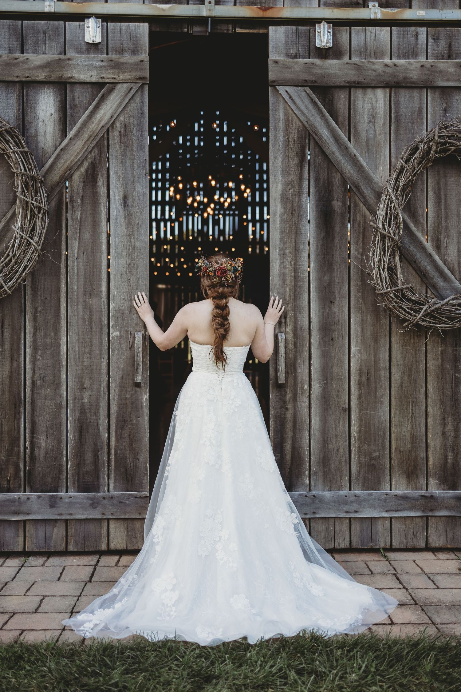 Bride standing in front of historic doors on her wedding day in East Tennessee.